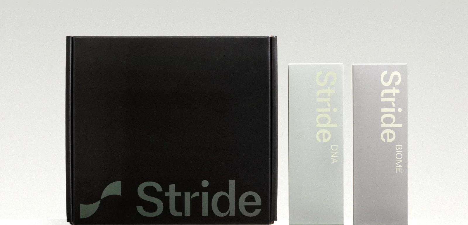 The StrideOne box beside the Stride DNA and Stride Biome test kits